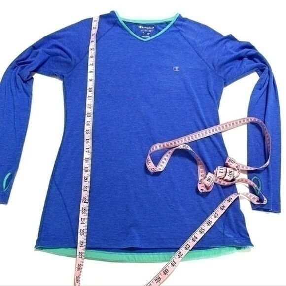 Champion womens size Large blue stripes long sleeved top with thumb hole 150B3 - Picture 10 of 11